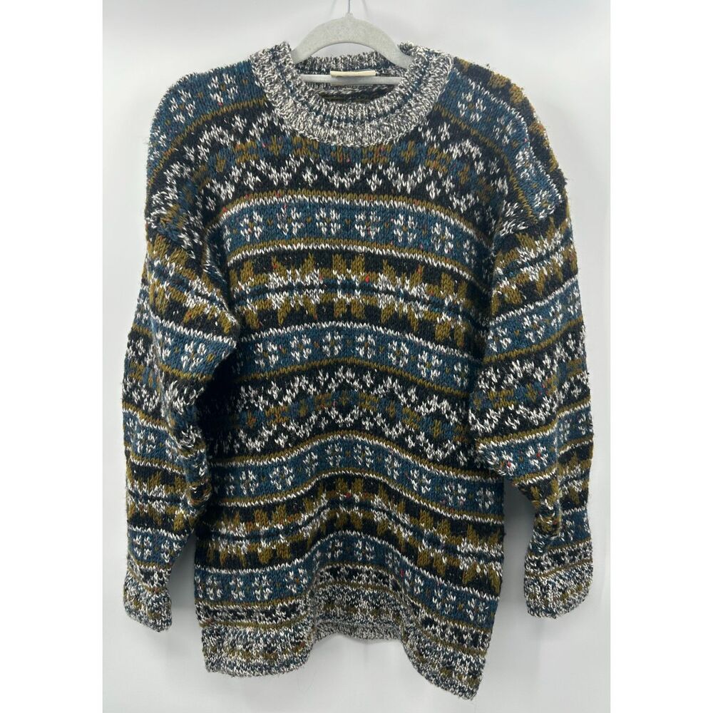 VTG Gaeltarra Ireland Pure New Wool Sweater Small Fair Isle Geometric Grandpa